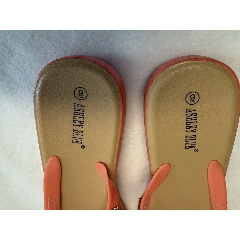 Womens Ashley Blue Salmon Beaded Rhinestones Jellies Flip Flops Sandals Sz 9 - Picture 10 of 12